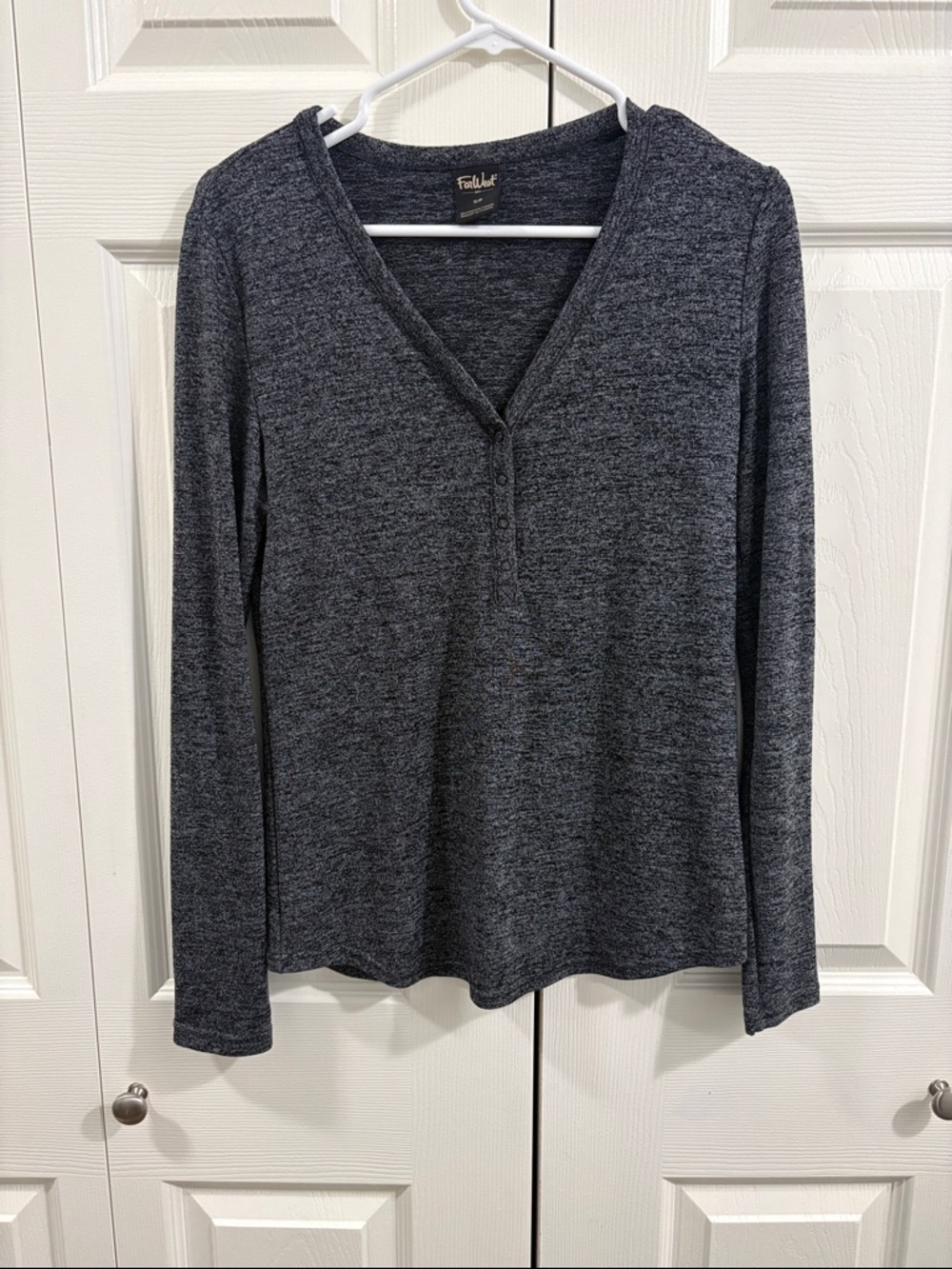 Far west Charcoal Heather V-Neck Henley Long Sleeve Tee